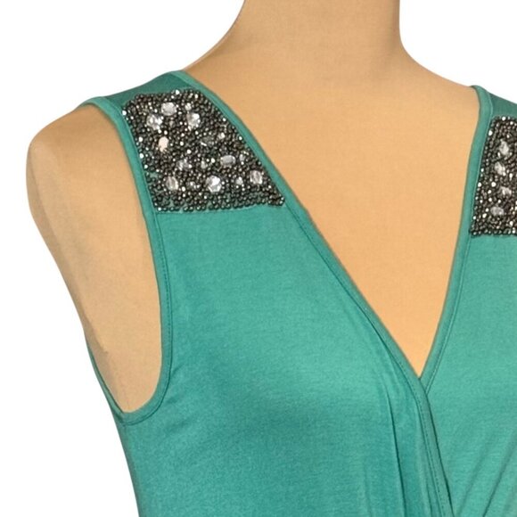 NWOT Boho Beaded Maxi Dress Sz.M Green Teal Sleeveless Event Festival Summer - Picture 5 of 13